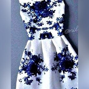 Elegant Blue Floral Mini Dress